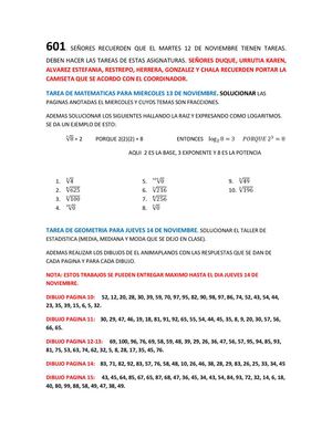 601, 602, 701, 702, 1101, 1102 TAREA DE MATEMATICAS Y GEOMETRIA PARA SEMANA DEL 12 AL 14  DE NOVIEMBRE DE 2013