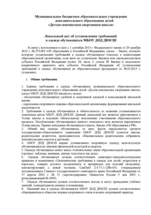 Локальный акт о требованиях к спортивной школьной одежде