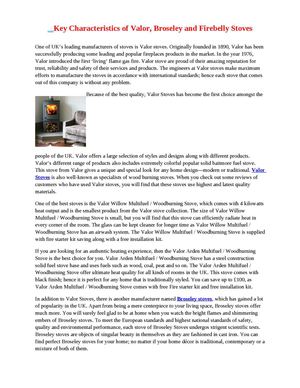 Key Characteristics of Valor, Broseley and Firebelly Stoves