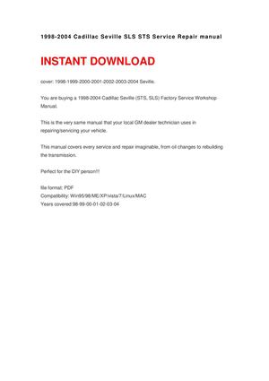  1998-2004 Cadillac Seville SLS STS Service manual