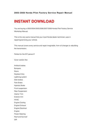 2003-2008 Honda Pilot Repair Manual 