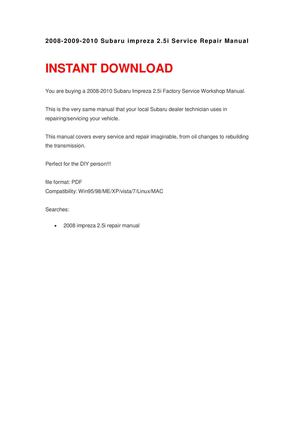 2008-2009-2010 Subaru impreza 2.5i Service manual