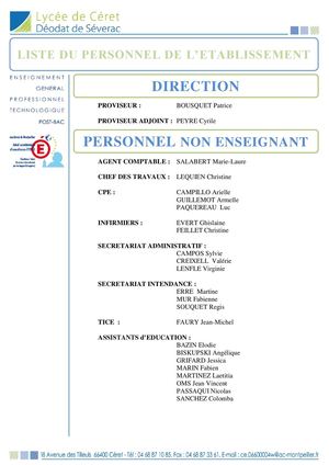 Liste du personnel d'établissement