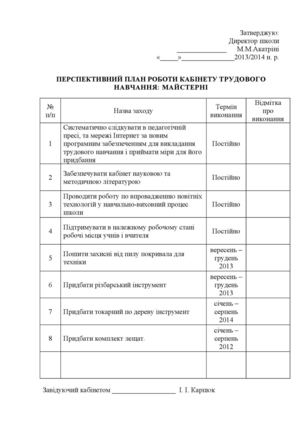 Перспективний план роботи трудового навчання майстерн