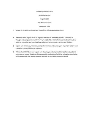 ENGLISH 3202 TAKE HOME TEST NOVEMBER 2013 THREE ESSAY QUESTIONS