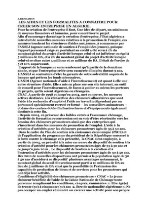  LES AIDES ET LES FORMALITES A CONNAITRE POUR CREER SON ENTREPRISE EN ALGERIE.