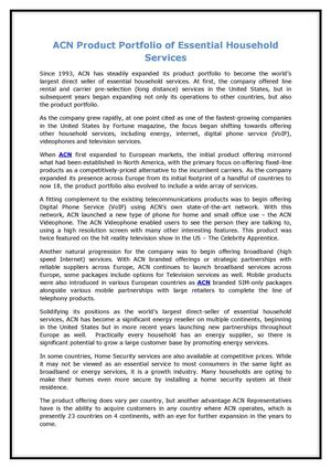 ACN Product Portfolio of Essential Household Services