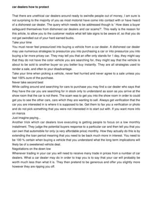 Car Dealers- How To Guard Yourself Against Crooked Car Dealers