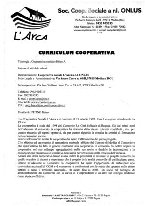 Curriculum Cooperativa "L'Arca"