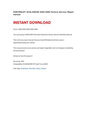 CHEVROLET AVALANCHE 2002-2006 Service Repair manual 