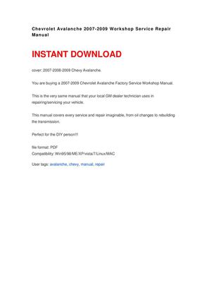 Chevrolet Avalanche 2007-2009 Repair Manual 