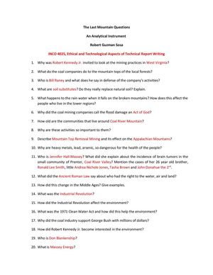 The Last Mountain Questions INCO 4025