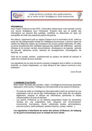 Code de bonne conduite de veille informationnelle