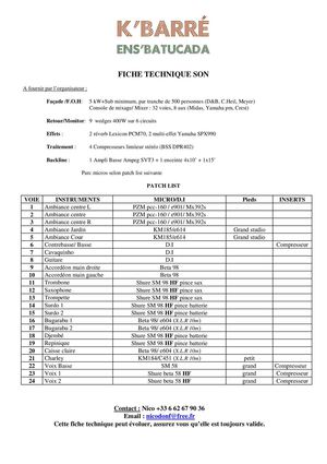 Fiche technique K’Barré * Ens’Batucada