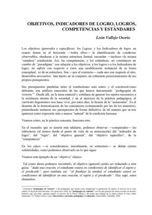 OBJETIVOS, INDICADORES DE LOGRO, LOGROS, COMPETENCIAS Y ESTÀNDARES