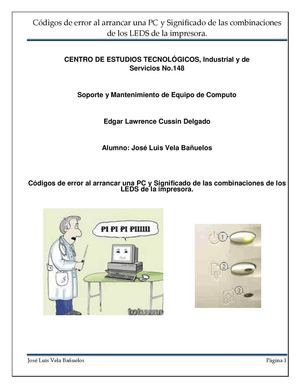 Codigos de error al arrancar una PC y Significado de las combinaciones de los LEDS de la impresora.