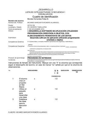 Lista de Cotejo Actividad 12