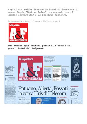 Caputi con Feidos investe in hotel di lusso con il  nuovo Fondo Italian Relux - Massimo Caputi