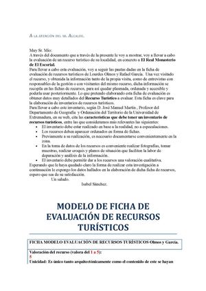 Tarea de evaluación de recursos turísticos
