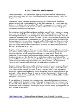 Camera Crane Tips and Techniques