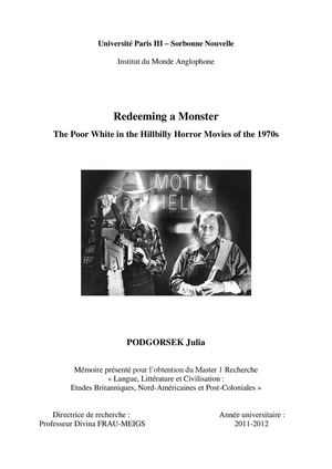 Redeeming a Monster : The Poor White in the Hillbilly Horror Movies of the 1970s