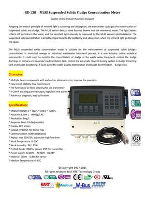 GE-138 MLSS Suspended Solids Sludge Concentration Meter