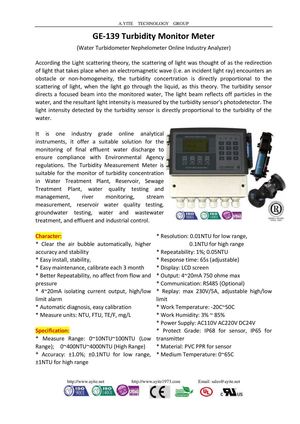 GE-139 Turbidity Monitor Meter Water Turbidometer Nephelometer Online Industry Analyzer