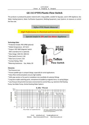 GE-313 Teflon Plastic Paddle Flow Switches