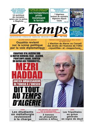 Le Temps d'Algérie Edtion du Lundi 18 Novembre 2013