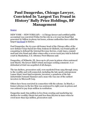 Paul Daugerdas, Chicago Lawyer, Convicted In 'Largest Tax Fraud in History’ Bally Price Holdings, BP Management