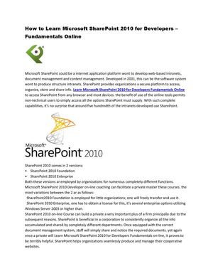 Calaméo - How to Learn Microsoft SharePoint 2010 for Developers ...