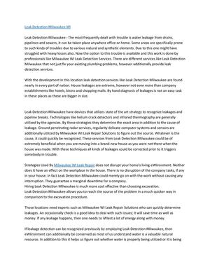 Leak Detection Milwaukee Call 414-982-1605 Milwaukee WI Leak Repair