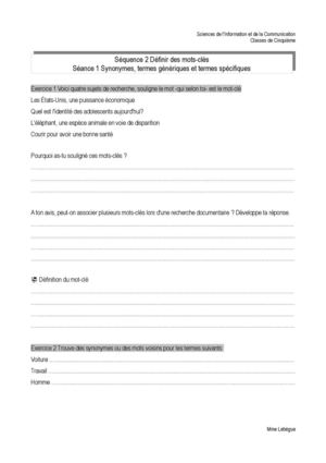 Synonymes, termes génériques et spécifiques