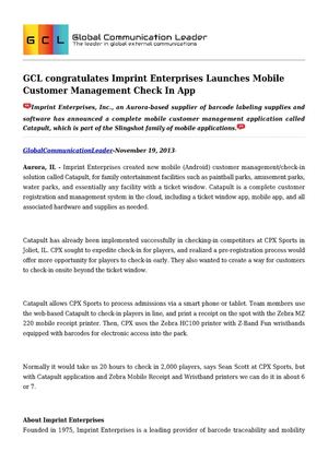 GCL congratulates Imprint Enterprises Launches Mobile Customer Management Check In App