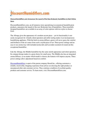  DiscountHumidifiers.com Announces the Launch of the New Broksonic Humidifiers to their Online Store