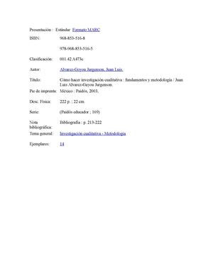 Cómo hacer investigación cualitativa : fundamentos y metodología / Juan Luis Alvarez-Gayou Jurgenson.