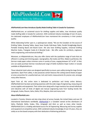 AlfaPlanHold.com Now Introduces Quality Made Drafting Table in Canada for Customers