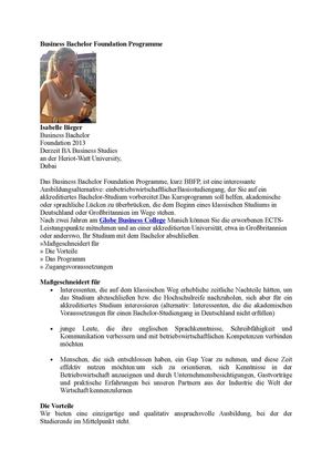Globe Business College Karriere - Business Bachelor Foundation Programme