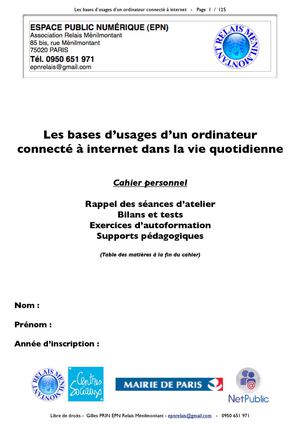 Cahier personnel d'exercice "Les bases d'usage d'un ordinateur connecté..."