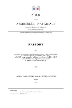 Rapport parlementaire sur la programmation militaire pour les années 2014 à 2019