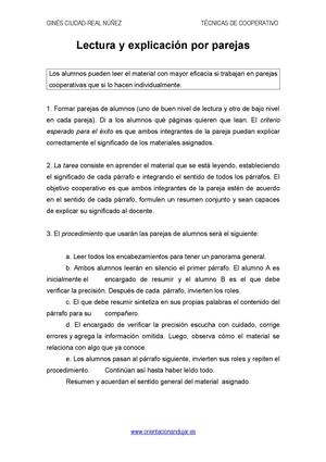 1.- Lectura por parejas (técnica de aprendizaje cooperativo)