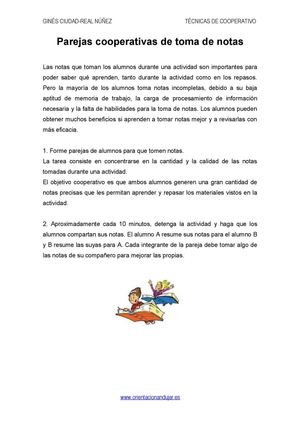 3.- Parejas cooperativas y toma de notas (técnica de aprendizaje cooperativo)