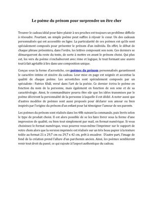 Le Poème du Prénom Pour Surprendre un être Cher