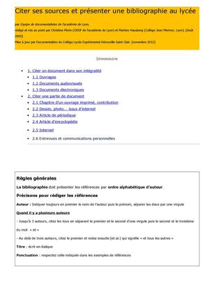 Guide pour citer dans une bibliographie, les références de documents 