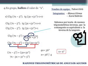 RAZONES TRIGONOMÉTRICAS DE ÁNGULOS AGUDOS