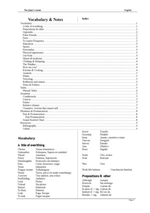 Vocabulary and Grammar Notes