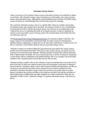 Alternative Energy Sources