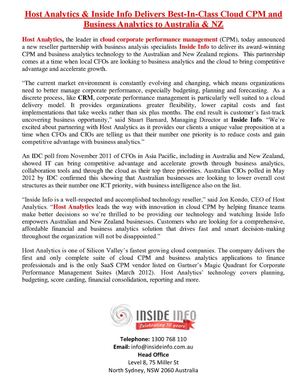 Host Analytics & Inside Info Delivers Best-In-Class Cloud CPM and Business Analytics 