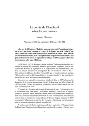 Le comte de Chambord refuse les trois couleurs (J. Chastenet, 1963)