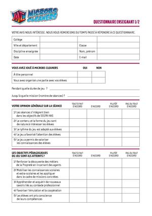 Fiche d'évaluation - Microbs Cleaners, le Learning game des experts de la propreté 